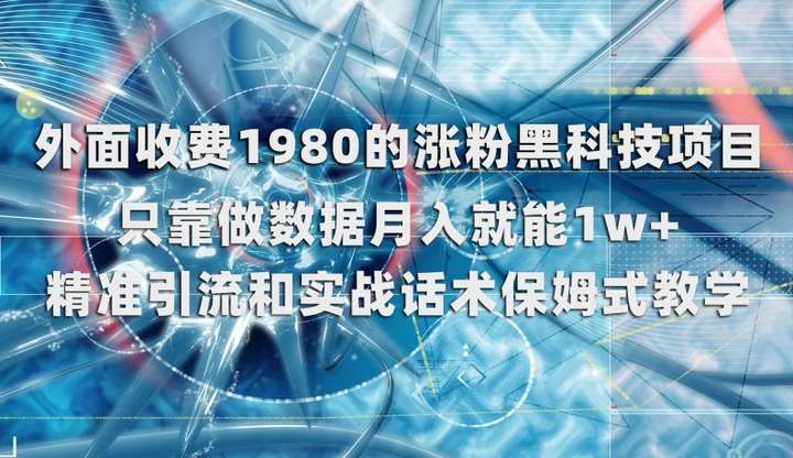 涨粉黑科技项目，靠做数据月入就能1W+【外面收费1980】