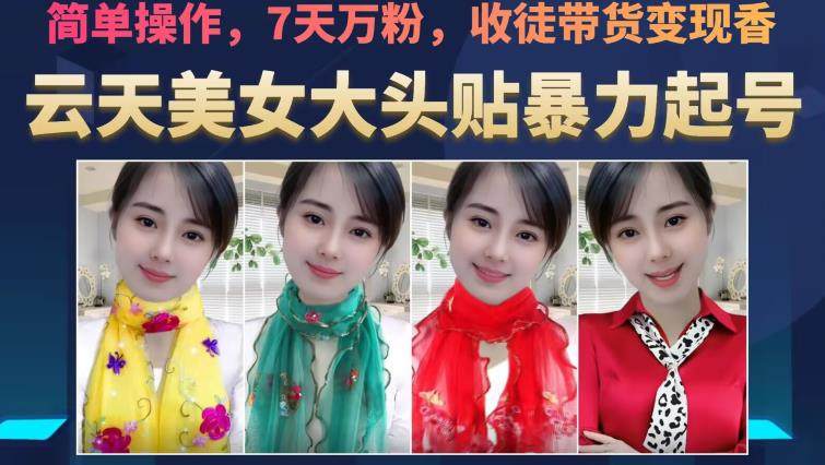 美女大头贴暴力起号变现教学，简单操作7天万粉收徒带货赚钱