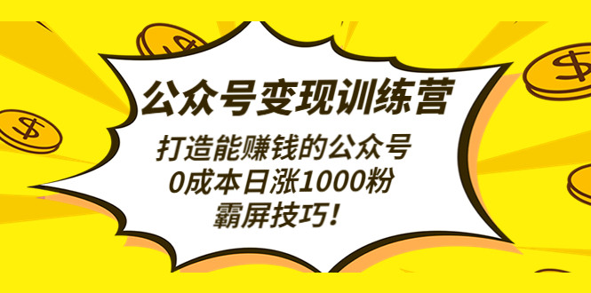公众号变现渠道和推广方式：打造能赚钱的公众号，0成本日涨1000粉，霸屏技巧