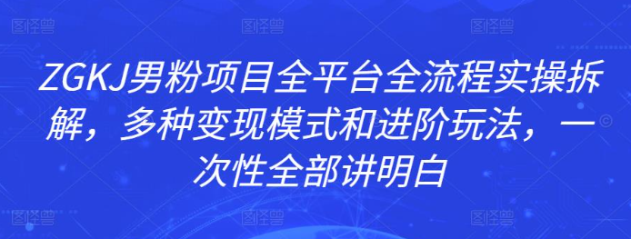 男粉项目变现全平台全流程实操教程，教你多种变现模式和进阶玩法