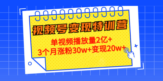 微信视频号变现课程：单视频播放量2亿+3个月涨粉30w+变现20w+