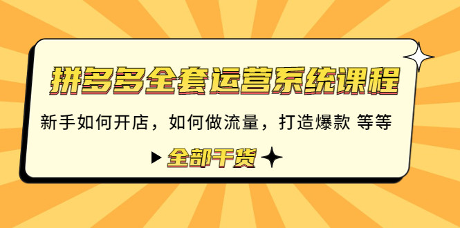 拼多多全套运营技巧方法课程：零基础如何开店做流量怎么打造爆款等全部干货