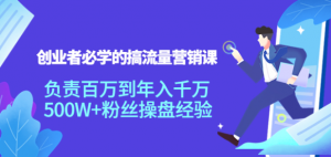 搞流量营销课：创业者必学，500W+粉丝操盘经验【教你如何搞流量】