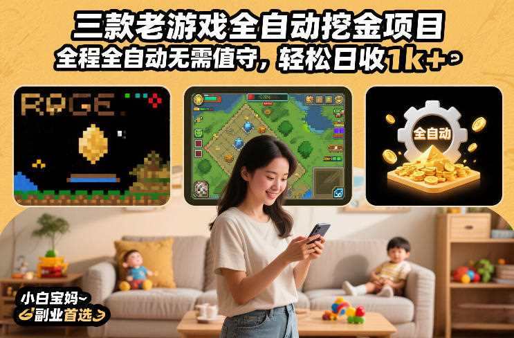 三款老游戏全自动挖金项目，全程全自动无需值守，轻松日收1k+，小白宝妈副业首选【揭秘】