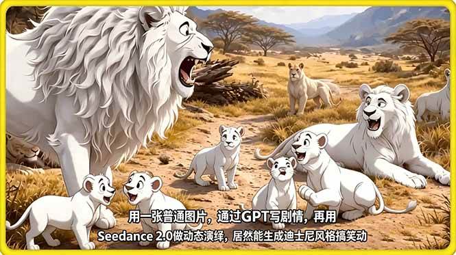 用一张普通图片，通过GPT写剧情，再用Seedance 2.0做动态演绎，居然能生成迪士尼风格搞笑动画