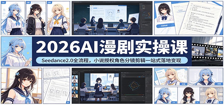 2026AI漫剧实操课:Seedance2.0全流程,小说授权角色分镜剪辑一站式落地变现