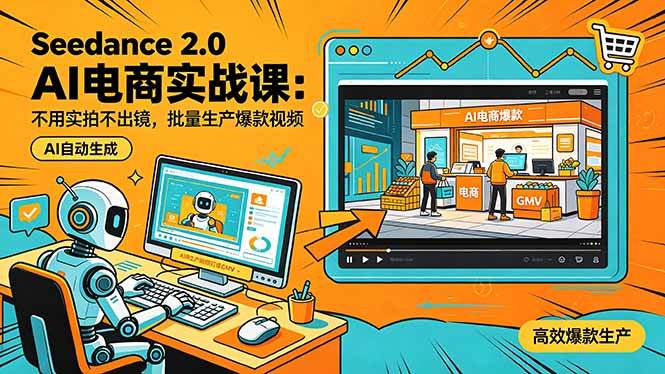 Seedance 2.0 AI电商实战课：不用实拍不出镜，批量生产爆款视频打爆GMV