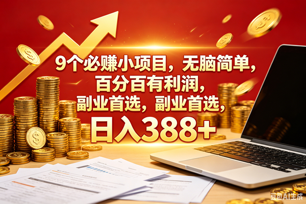 9个必赚钱的小项目,百分百赚米,无脑简单,副业首选,日入388+