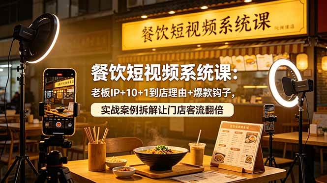 餐饮短视频系统课:老板IP+10+1到店理由+爆款钩子,实战案例拆解让门店客流翻倍