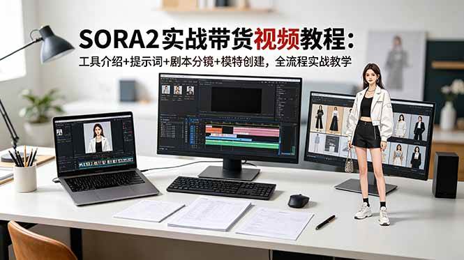 SORA2实战带货视频教程:工具介绍+提示词+剧本分镜+模特创建,全流程实战教学