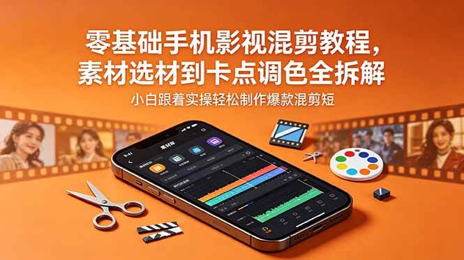 零基础手机影视混剪教程,素材选材到卡点调色全拆解,小白跟着实操轻松制作爆款混剪短片