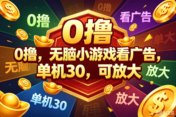 0撸,腾讯出品,无脑小游戏看广告,单机30,可放大