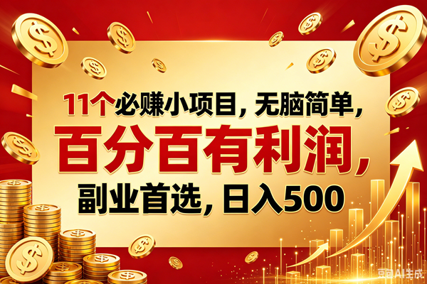 11个必赚的小项目,百分百赚元子,无脑简单,副业首选,日入500+