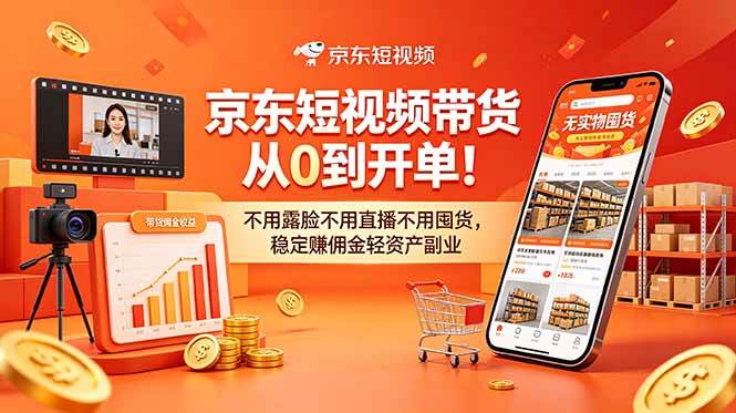 京东短视频带货从0到开单!不用露脸不用直播不用囤货,稳定赚佣金轻资产副业