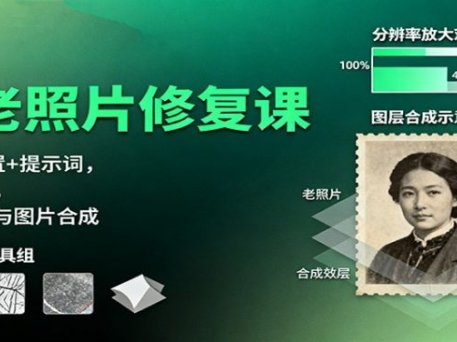 AI老照片修复教程：修复放大与图片合成+动图制作+软件使用+提示词25必学