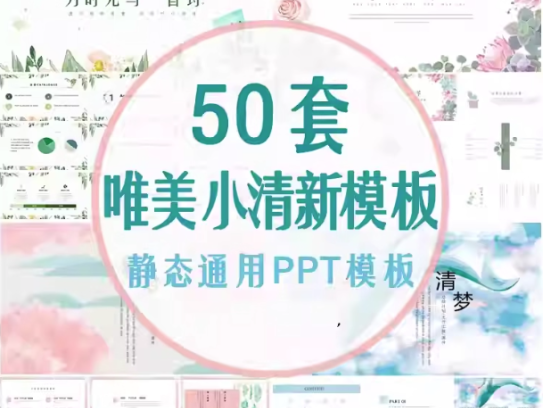 50套唯美小清新PPT模板素材- 高颜值工作总结汇报水彩手绘韩范PPT幻灯片【电商热销995】