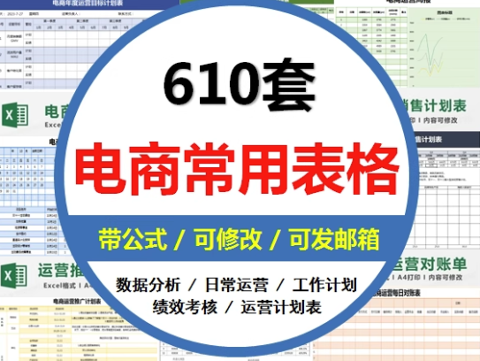610套电商常用表格大全-电商运营管理数据分析年度报表Excel表格【电商热销993】