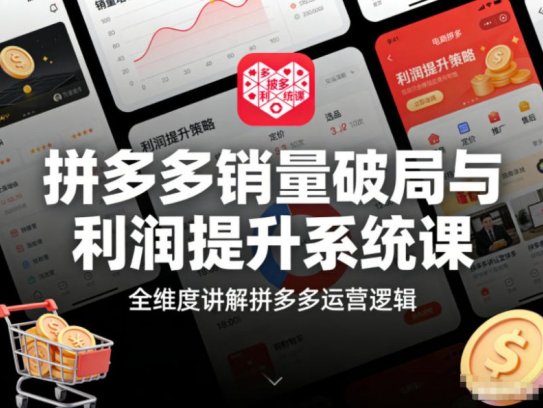 拼多多销量+利润提升系统课，全维度讲解拼多多运营逻辑，26玩转拼多多盈利！