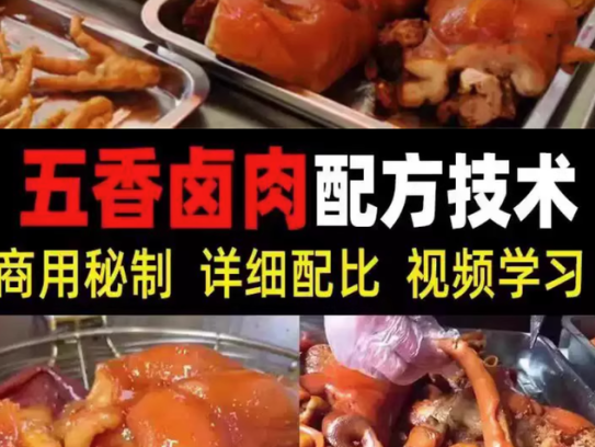 正宗商用五香卤肉技术配方视频教程-猪肉猪蹄熟食卤水卤菜秘方小吃配方技术教学教程【电商热销560】