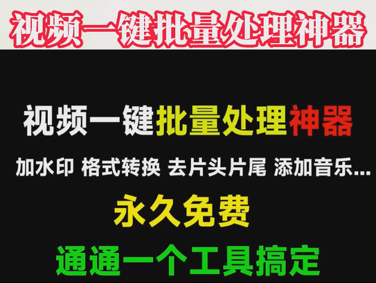 视频一键批量处理工具，批量加水印批量格式转换批量剪辑批量添加背景音乐