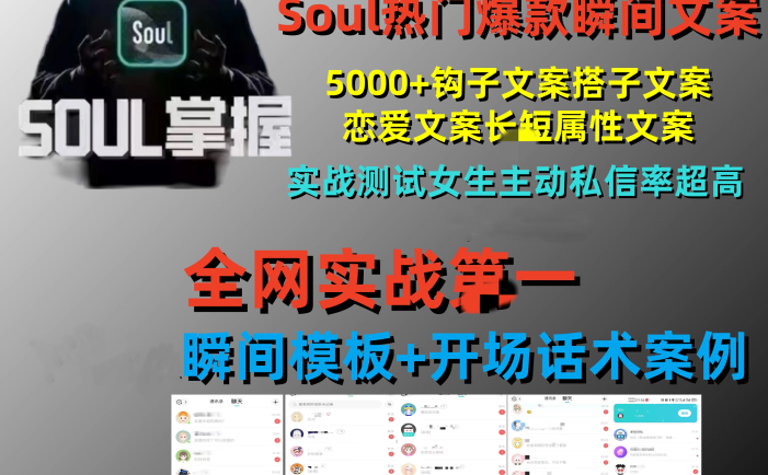 Soul爆款热门吸引女性瞬间文案聊天话术/女生主动私信你全网实战第一【电商文案988】