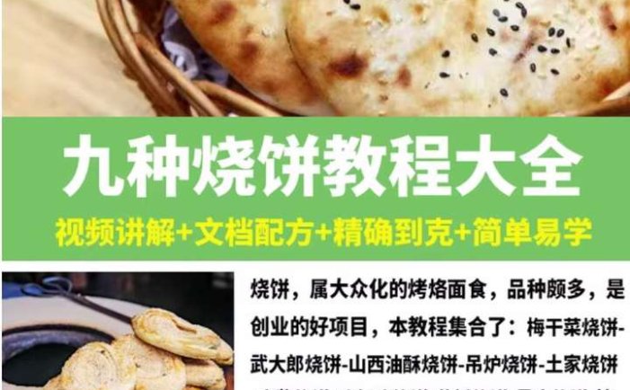 9种烧饼技术教程-烧饼技术配方教程大全梅干菜武大郎吊炉掉渣饼制作小吃摆摊创业【电商热销665】