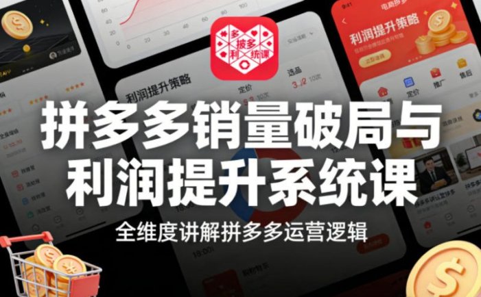 拼多多销量+利润提升系统课，全维度讲解拼多多运营逻辑，26玩转拼多多盈利！