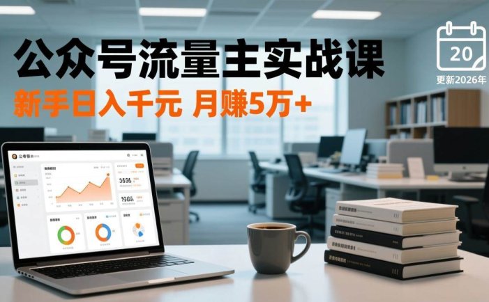 公众号流量主实战课，爆文写作、流量池运营、多平台分发，新手日入千元月赚5万+更新2026年