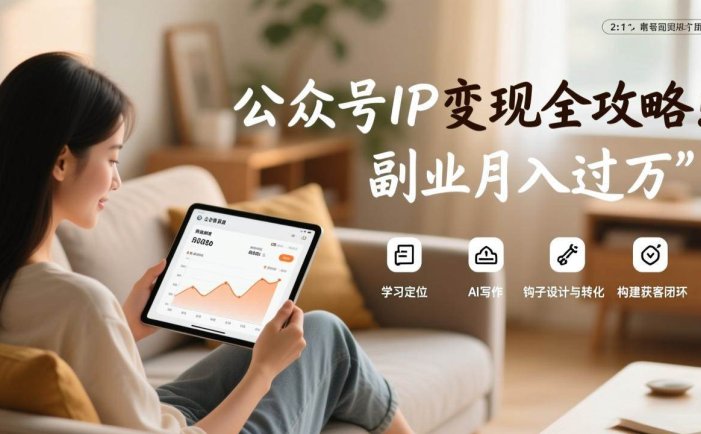 公众号IP变现全攻略，学习定位、AI写作、钩子设计与转化，构建获客闭环，副业月入过万