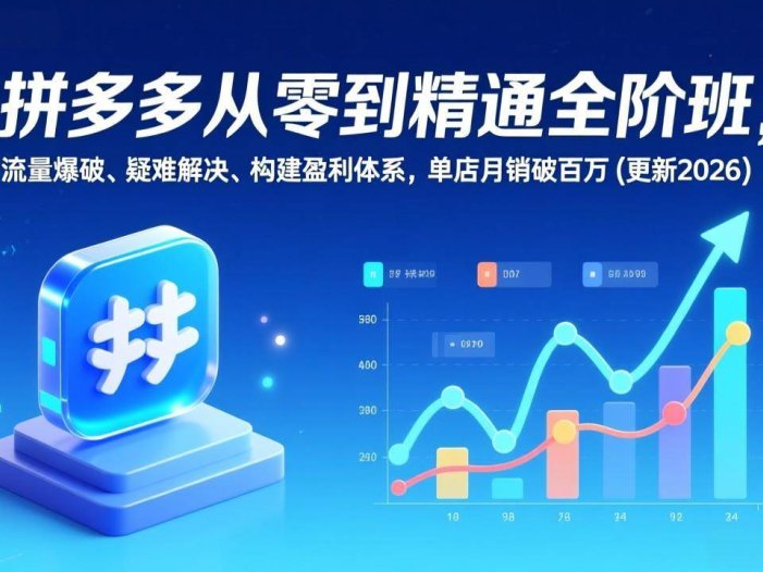 拼多多从零到精通全阶班，流量爆破、疑难解决，构建盈利体系，单店月销破百万(更新2026)