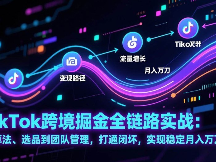 TikTok跨境掘金全链路实战：从算法、选品到团队管理，打通闭环，实现稳定月入万刀