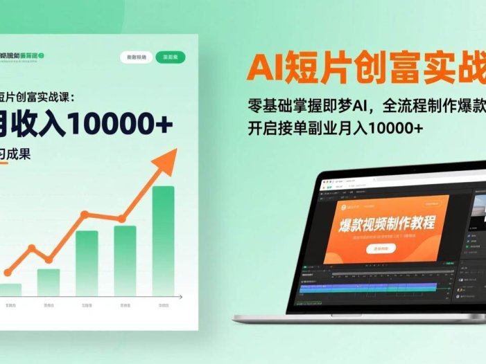 AI短片创富实战课：零基础掌握即梦AI，全流程制作爆款视频，开启接单副业月入10000+(更新)