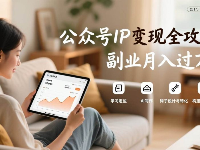 公众号IP变现全攻略，学习定位、AI写作、钩子设计与转化，构建获客闭环，副业月入过万