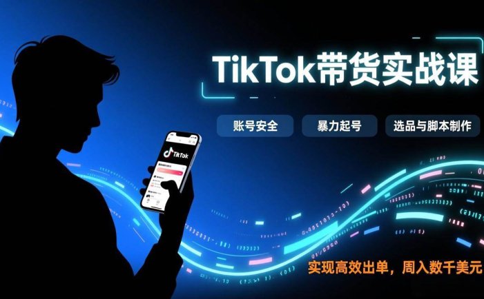 TikTok带货实战课，涵盖账号安全、暴力起号、选品与脚本制作，实现高效出单，周入数千美元
