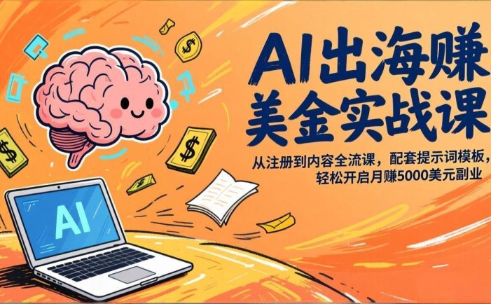 AI出海赚美金实战课，从注册到内容全流程，配套提示词模板，轻松开启月赚5000美元副业