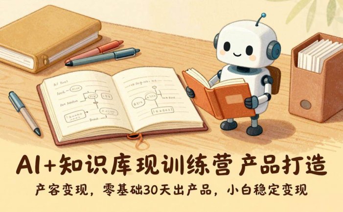 AI+知识库变现训练营，产品打造、内容创作、全平台变现，零基础30天出产品，小白稳定变现