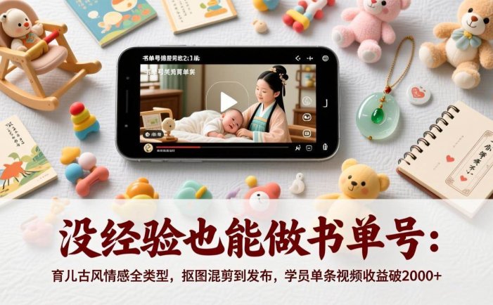 没经验也能做书单号：育儿古风情感全类型，抠图混剪到发布，学员单条视频收益破2000+