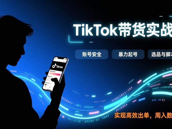 TikTok带货实战课，涵盖账号安全、暴力起号、选品与脚本制作，实现高效出单，周入数千美元