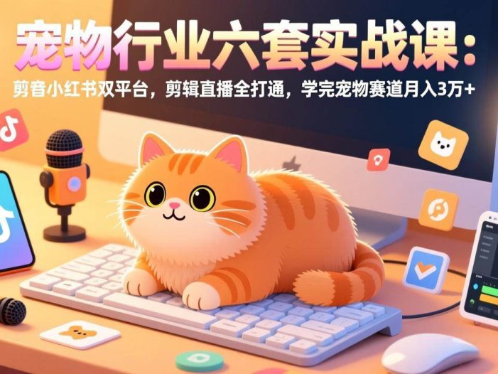 宠物行业六套实战课：抖音小红书双平台，剪辑直播全打通，学完宠物赛道月入3万+