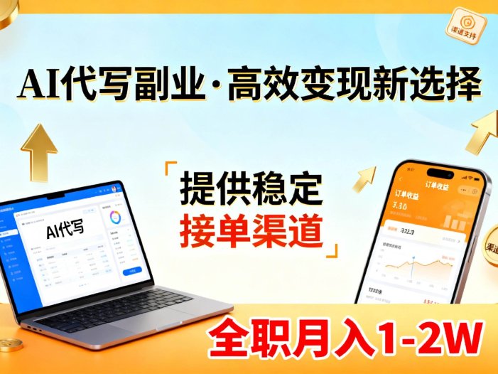 AI代写副业，高效变现，提供渠道，永不失业副业兼职 全职月入1-2W【SOP手册】