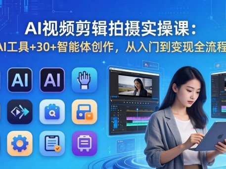 AI 视频剪辑拍摄实操课：10+AI工具+30+智能体创作，从入门到变现全流程掌握