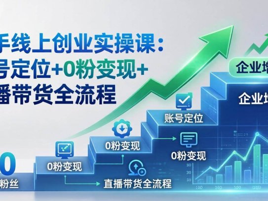 新手线上创业实操课：账号定位+0粉变现+直播带货全流程，企业用户增长一步到位