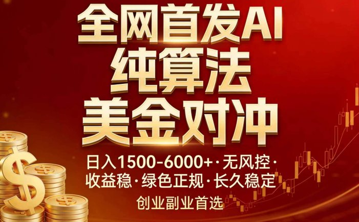 全网首发项目！AI美金算法对冲，日入2000-6000+，稳定长效0风险，彻底告别996，创业、副业逆…