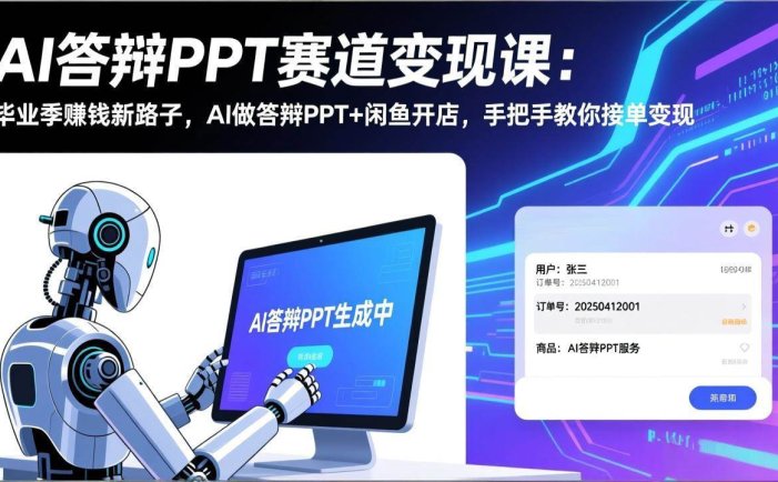 AI答辩PPT赛道变现课：毕业季赚钱新路子，AI做答辩PPT+闲鱼开店，手把手教你接单变现