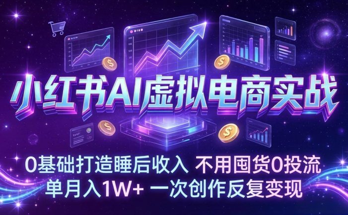 小红书AI虚拟电商实战：0基础打造睡后收入，不用囤货0投流，单月入1W+，一次创作反复变现