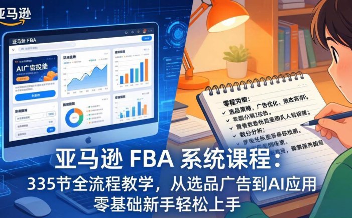亚马逊 FBA 系统课程335节全流程教学，从选品广告到AI应用，零基础新手轻松上手