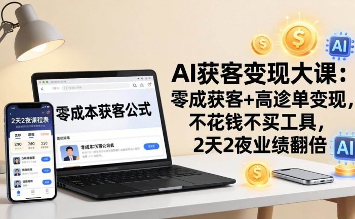 AI获客变现大课：零成本获客+高客单变现，不花钱不买工具，2天2夜业绩翻倍
