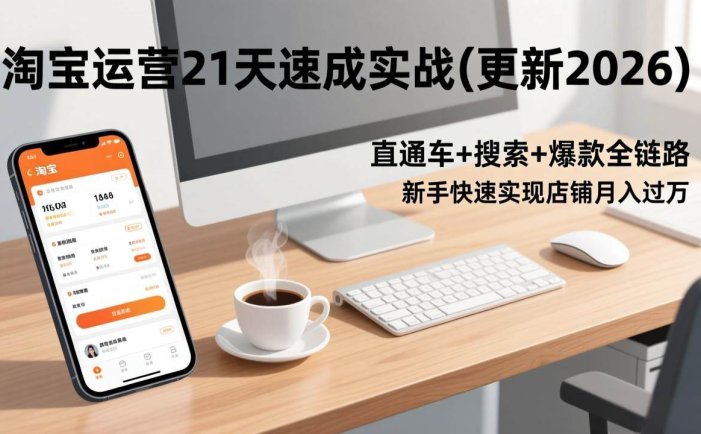 淘宝运营21天速成实战(更新3月)，直通车+搜索+爆款全链路，新手快速实现店铺月入过万