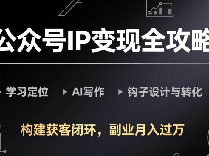 公众号IP变现全攻略-更新，学习定位、AI写作、钩子设计与转化，构建获客闭环，副业月入过万