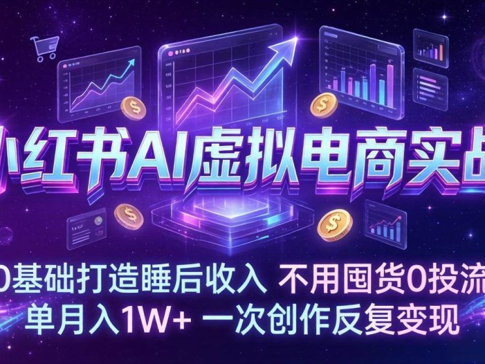 小红书AI虚拟电商实战：0基础打造睡后收入，不用囤货0投流，单月入1W+，一次创作反复变现